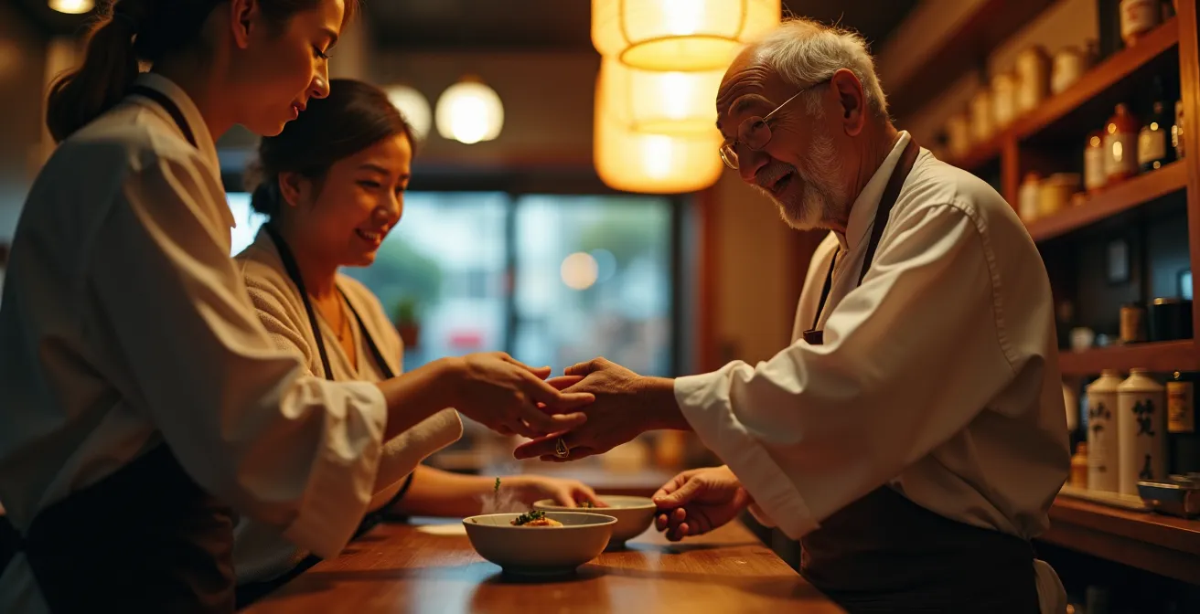 Voyageur découvrant un izakaya traditionnel dans une ruelle de Tokyo